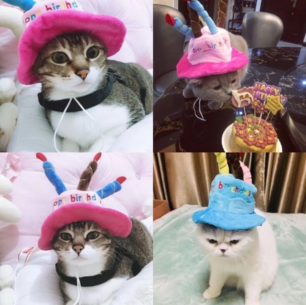 Cute Pets Dog Cats Birthday Caps Adjustable Corduroy Colorful Candles Small/Medium Dog Hat  Puppy Cats Cosplay Costume Headwear