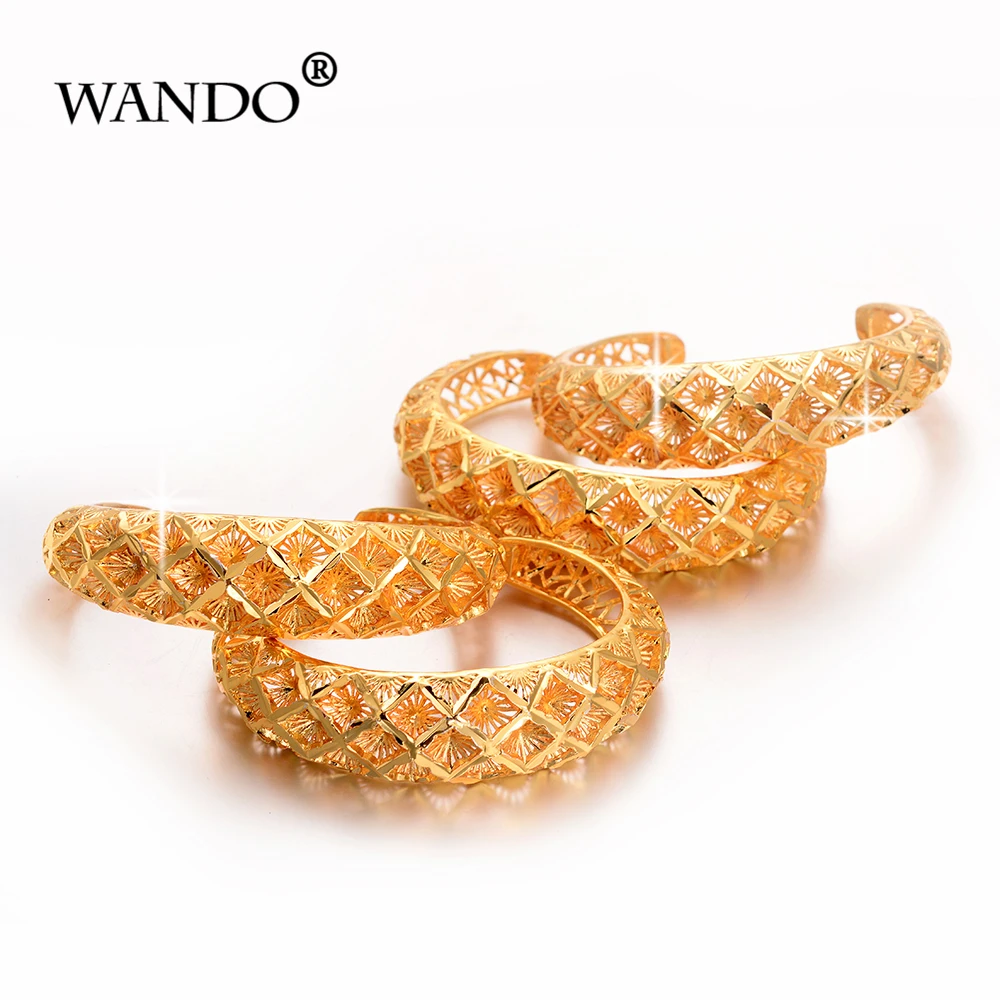 4pcs Ethiopian Pattern Gold Color Bangles For Women Snow Dubai France Spain Bride Wedding Bracelet Arab Middle East Jewelry