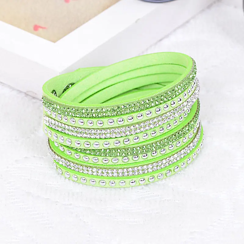 9 colors Ebay Hot Slake Deluxe Bracelet Rivet Multi-layer Wrap Austrian Crystal Leather Bracelet Bangles For Women