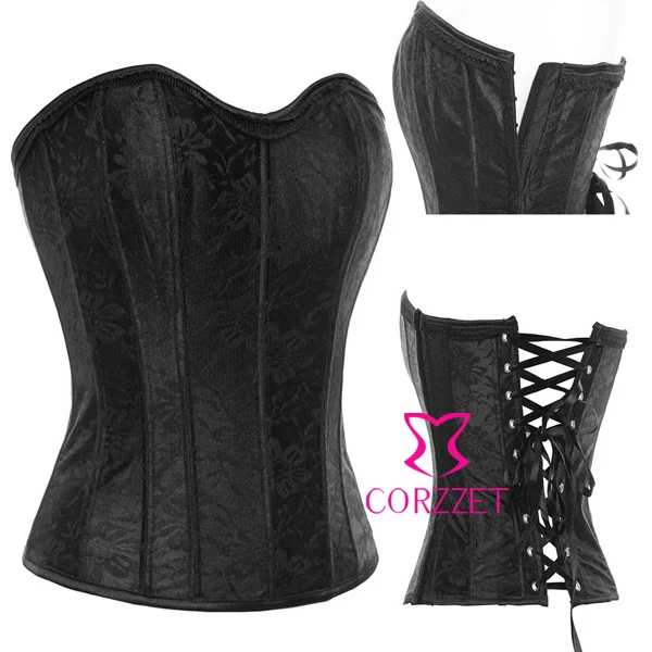 

Free Shipping Brand 2014 New Black Sleepwear Steel Bone Sexy Women Corset Satin Lace Tops Bustier Lingerie Overbust Corselet