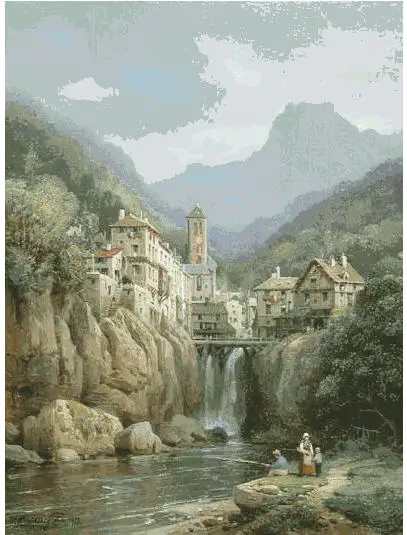 

Needlework,Embroidery,DIY Aida Mountain waterfall river fishing Bridge Cross stitch kits,Art Pattern sets Cross-Stitching decor