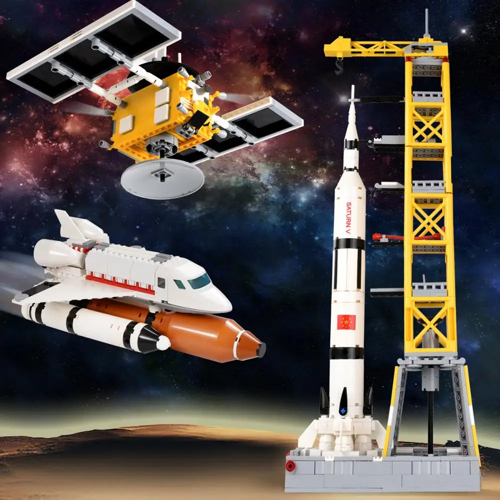 

Rocket Building Blocks Space Station Saturn City Shuttle Satellite Astronaut Figure Man Bricks Set Children Toys gift