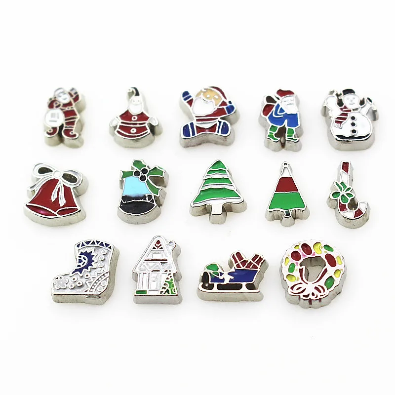 100PCS Mix Christmas Floating Charms Living Glass Memory Lockets Diy Jewelry Accessory