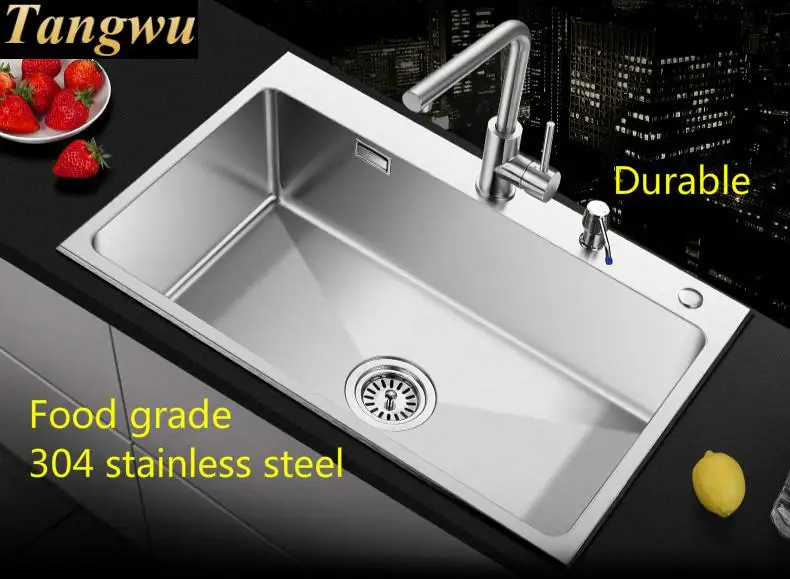 Free shipping Fashion kitchen sink durable food-grade 304 stainless steel hand made single slot standard hot sell 68x45 CM