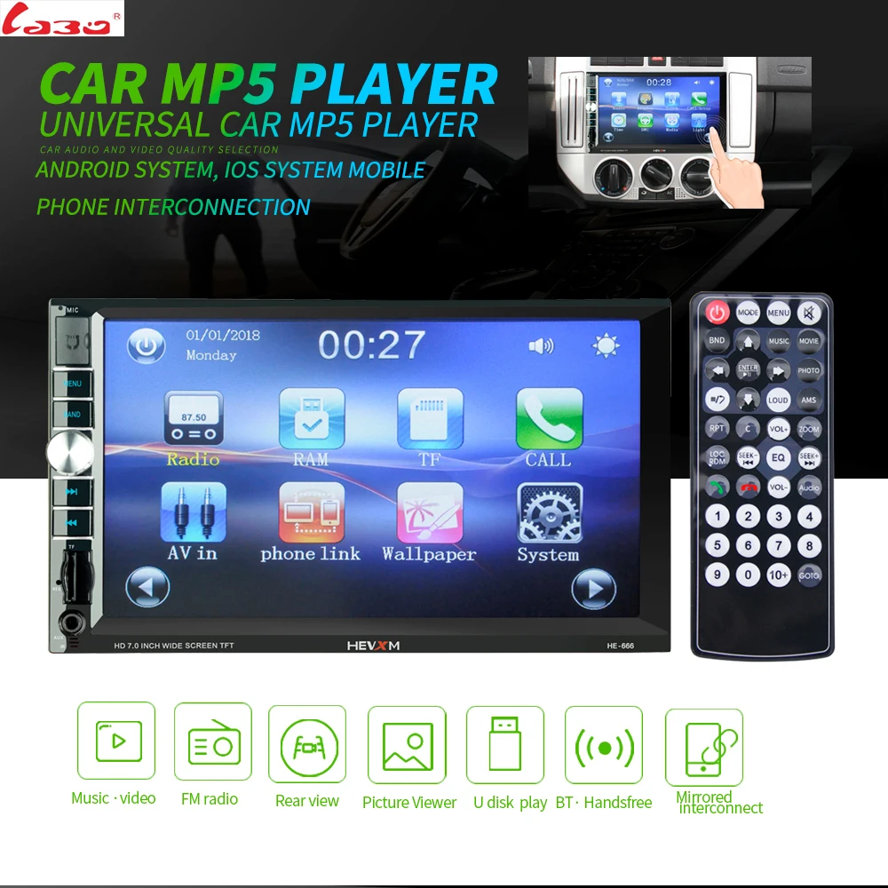 

LaBo 2 din car radio 7" HD Player MP5 Touch Screen Digital Display Bluetooth Multimedia USB SD FM Autoradio Car Backup Monitor