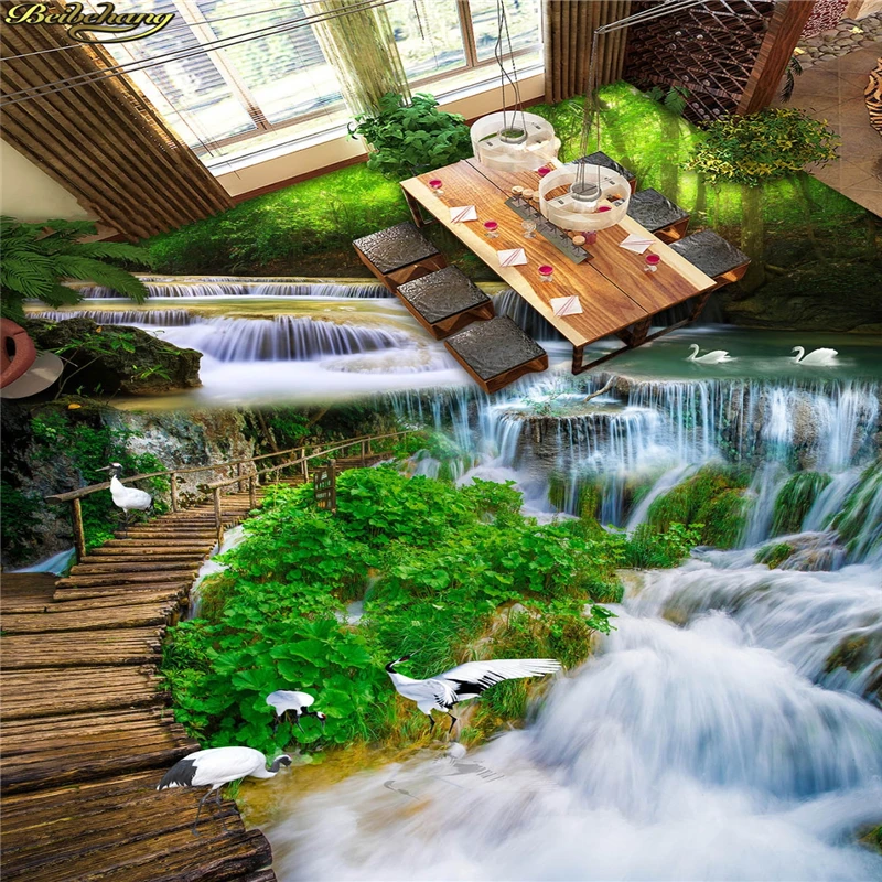 

beibehang Custom photo wallpaper floor painted waterfall waterfall lotus carp 3D stereo floor painting papel de parede