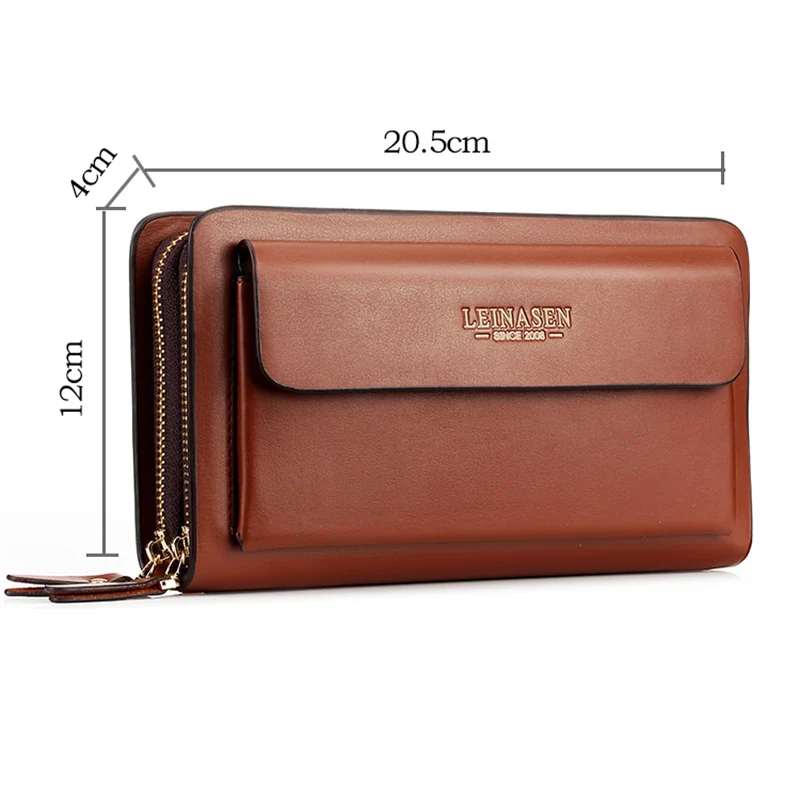 Portefeuille de Marque avec Poche à Monnaie pour Homme, Pochette Noire à Double Fermeture Éclair