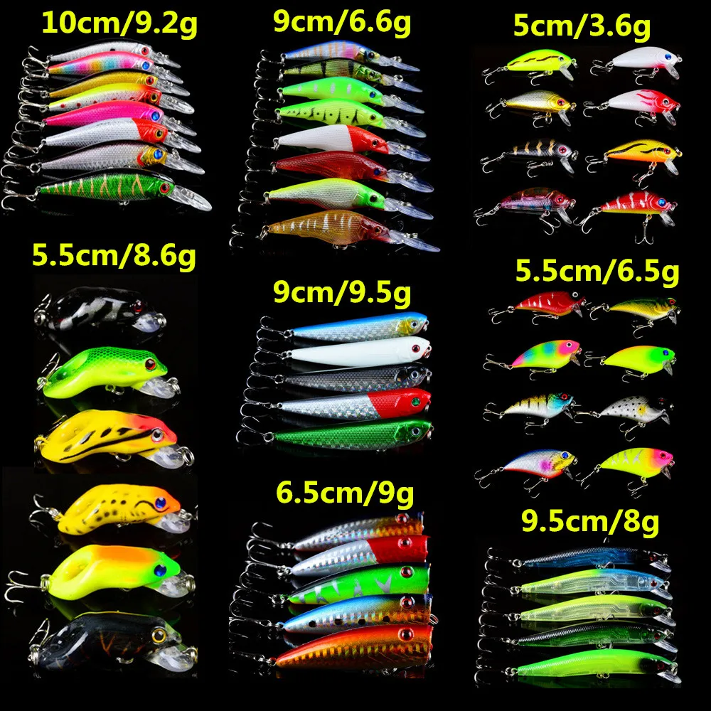 

LINGYUE 53pcs/lot Fishing Lures Mixed Minnow/Frog/Pencil/Popper and VIB Fish bait 8 Wobblers Fishing Tackle Models Hard Baits