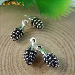 Julie Wang 20PCS Vintage Pine Cone Charms Echinacea Antique Silver Color Alloy Pendants Decor Finding Jewelry Making Accessory