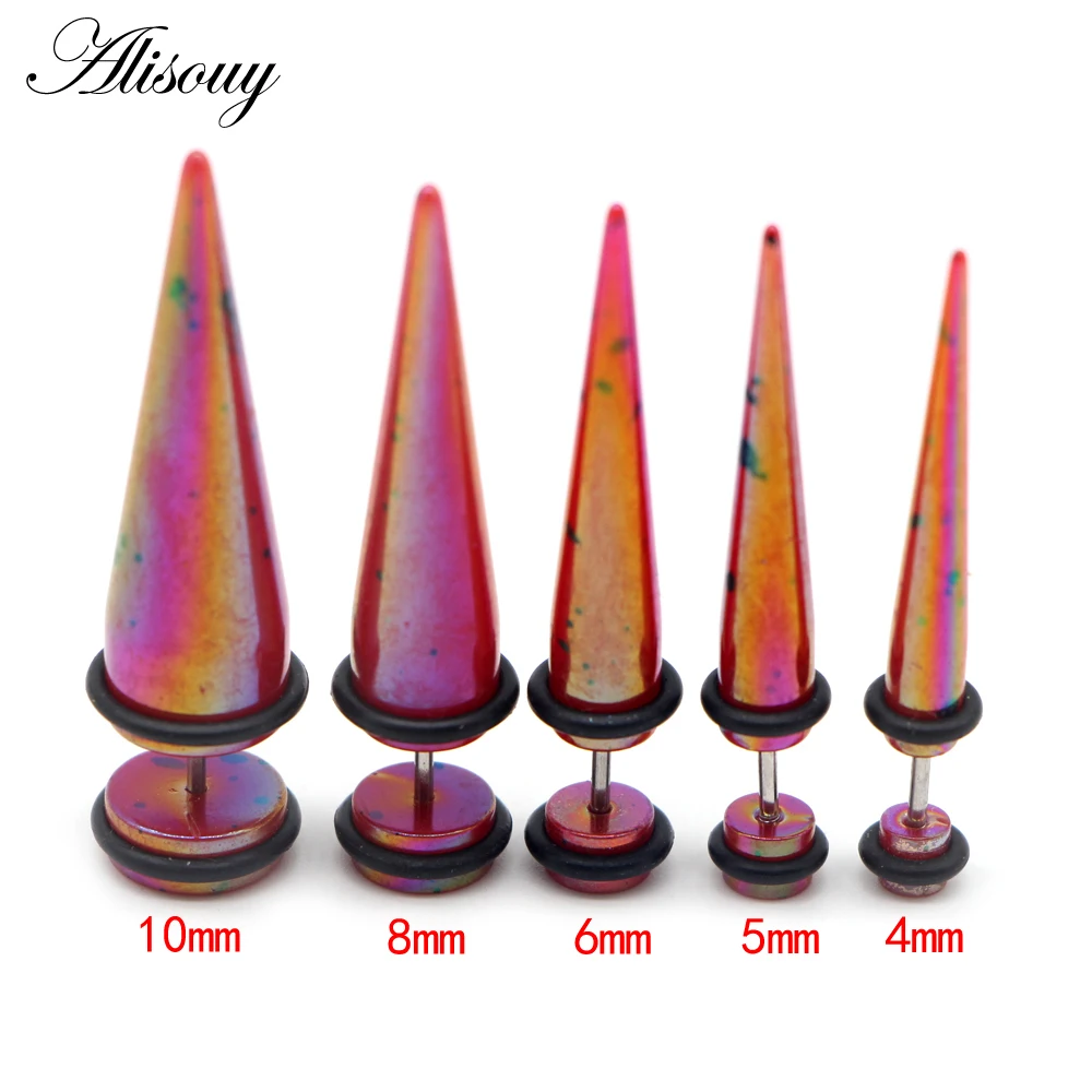 Alisouy 2pc UV Acrylic Illusion Ear Fake Cheater Stretcher Taper Spike Cheater Plug Tunnel Expander Earrings Gauges Body Jewelry