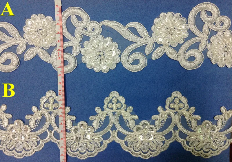 

FREE SHIPPING 8cm/8.5cm organdy polyester embroidery framed beaded and sequined wedding lace trim,XERY-Z719/Z781