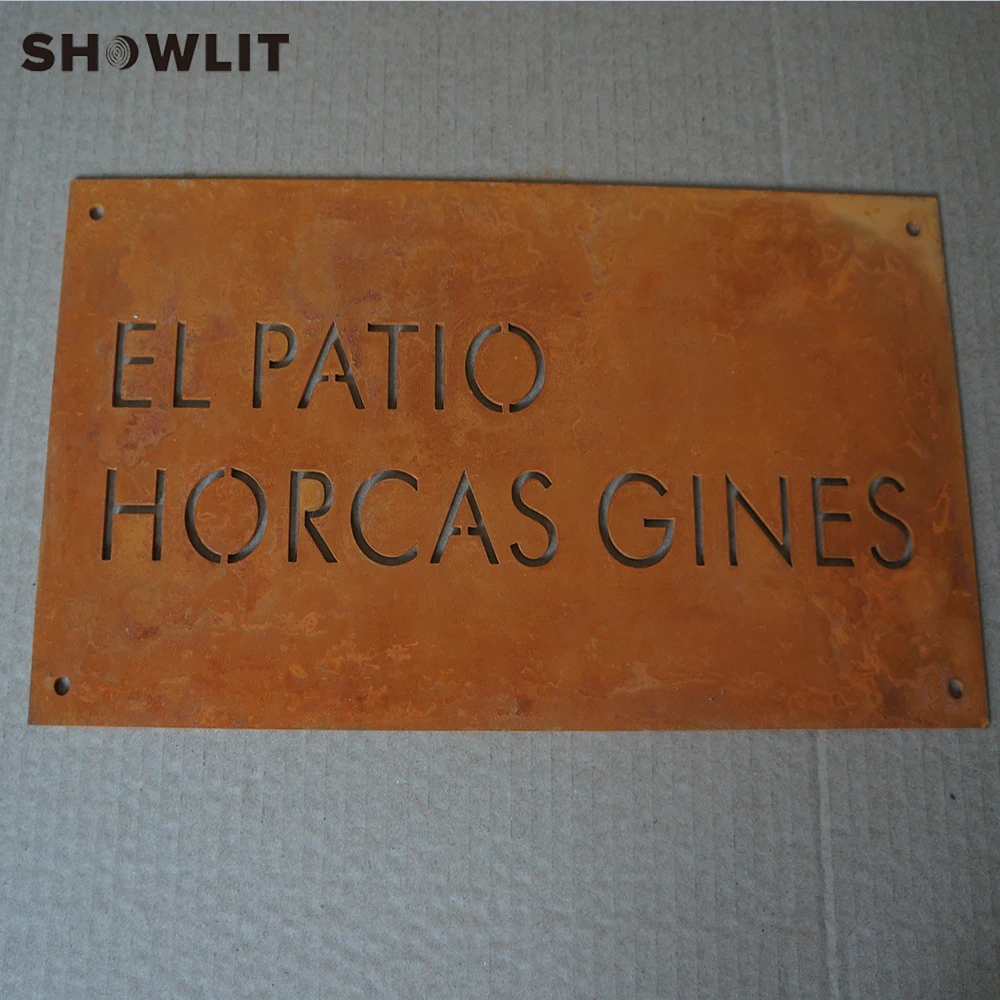 2mm Thickness Room Number Plate Rusted Steel Custom Made Home Number With Family Name Sign Plaques