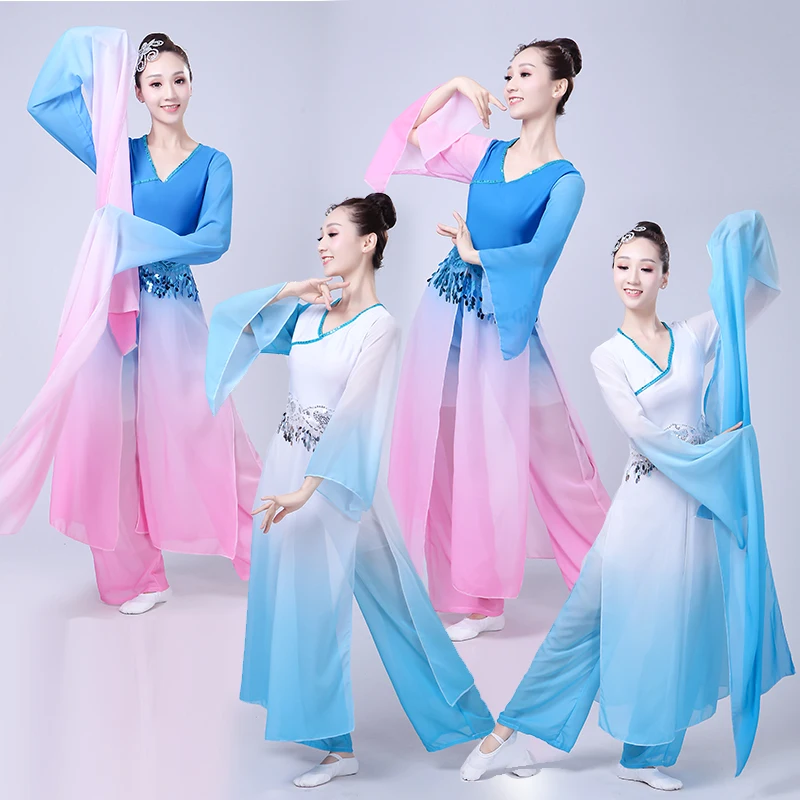 Chinese style, Hanfu, Yangko, elegant modern dance, national sleeves, classical dance costumes, ancient costume