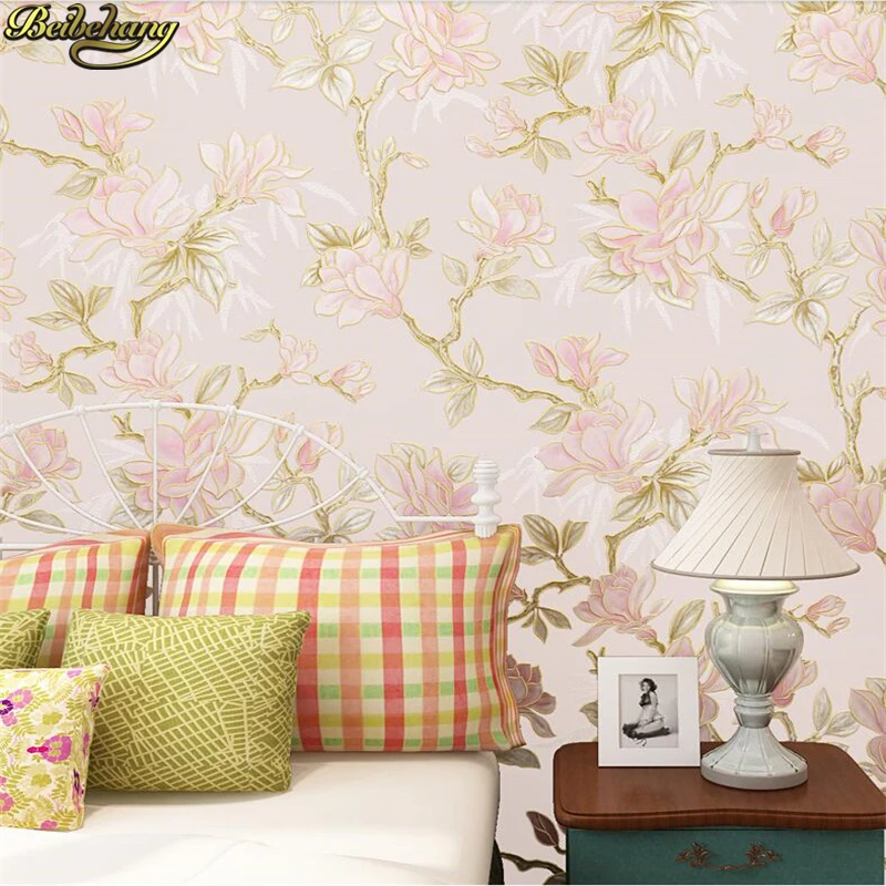 

beibehang 3D Wallpapers Pastoral Big Flower American Country Living Room Backdrop Nonwovens Wallpaper Bedroom papel de parede