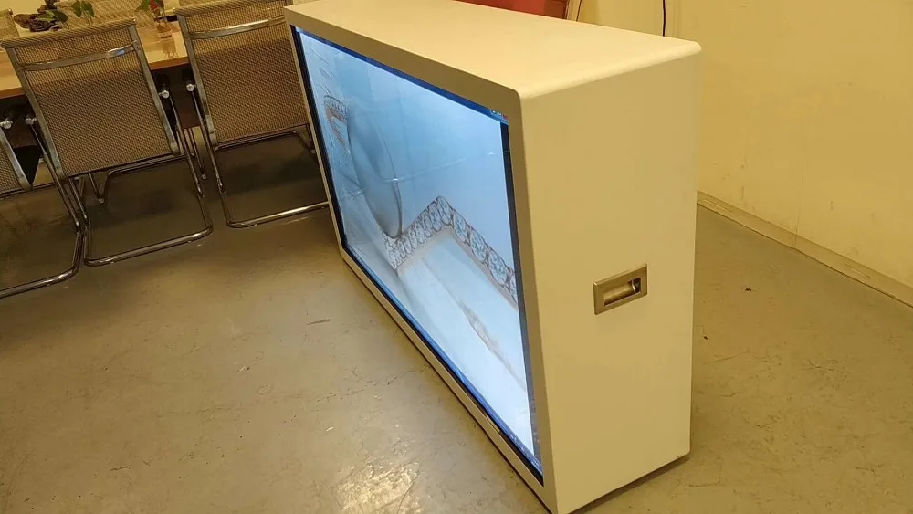 Quiosque transparente da exibição do tela táctil do lcd da propaganda de 43 polegadas com windows ou sistema operacional de android