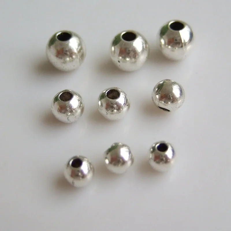 50Pcs Antique Silver Color Zinc Alloy  5mm 6mm 7mm Round Loose Beads