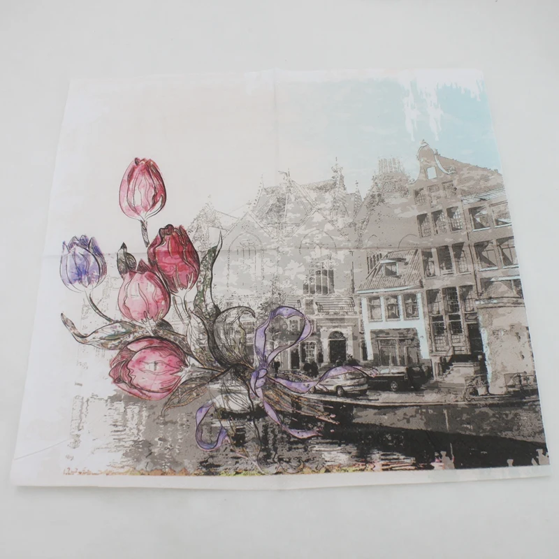[RainLoong] Rose Paper Napkins With Architecture Party Tissue Decoupage Napkins Decoration Serviettes 33*33cm 1 pack