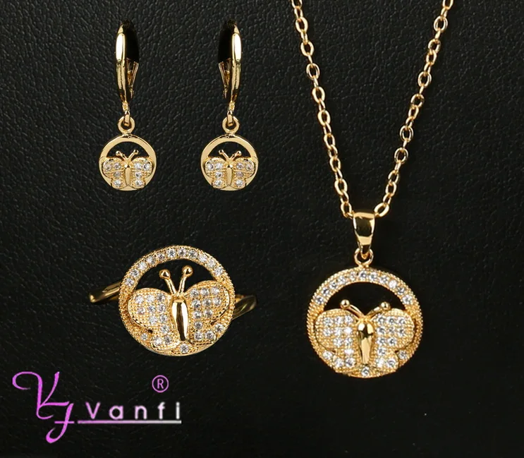 

Top Quality Butterfly Jewelry Sets Earrings Ring and Necklaces For Women Made With Zircon Elements Bijoux Party Jewelry Set