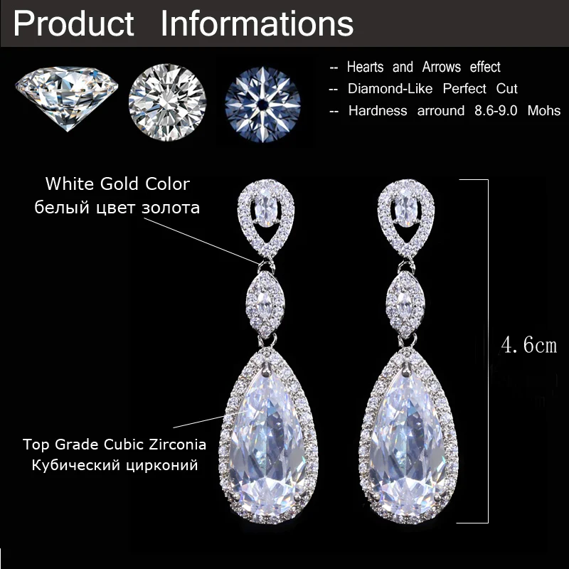 CWWZircons Classic Design Luxury Micro Pave Water Drop CZ Crystal Long Earrings For Women with Zircon Stones Settting CZ072