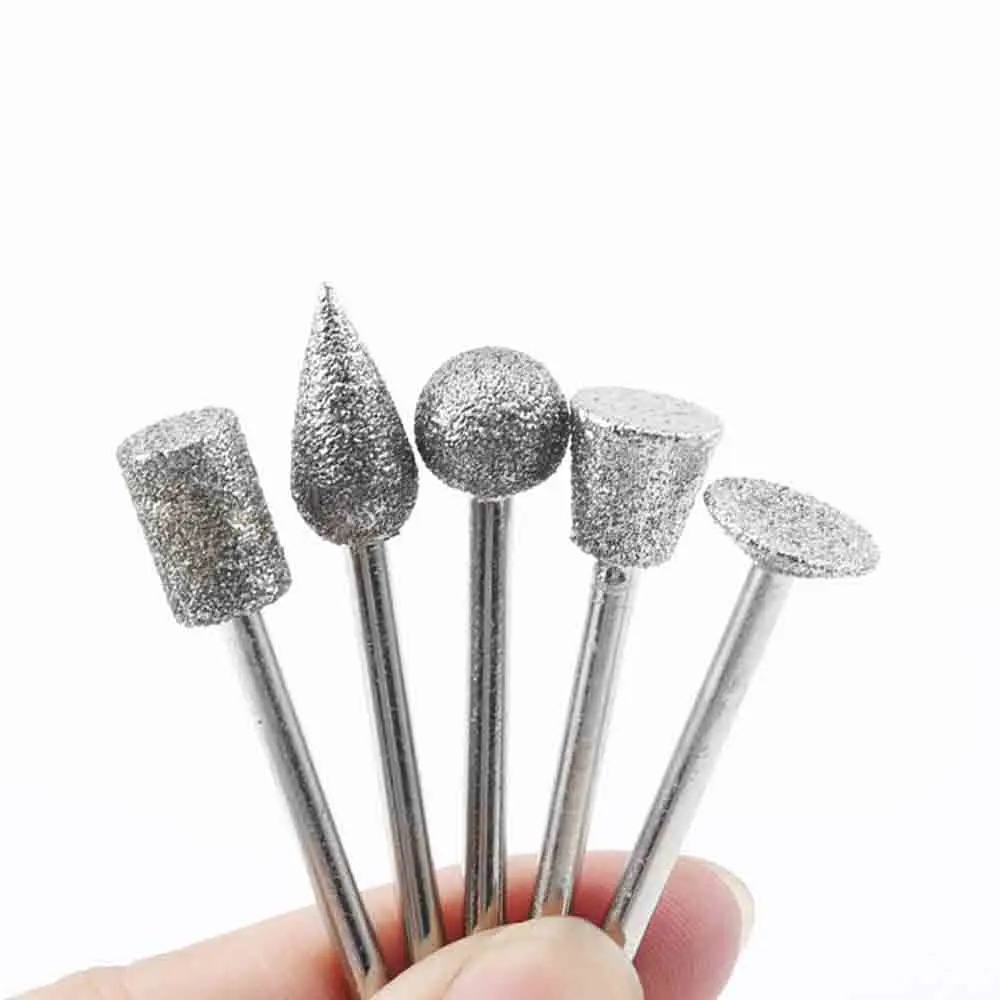 5Pcs Super-Thin Diamond Grinding Needle Bit Mounted Point Carving Tools Shank 3 mm Gemstone Jewelry