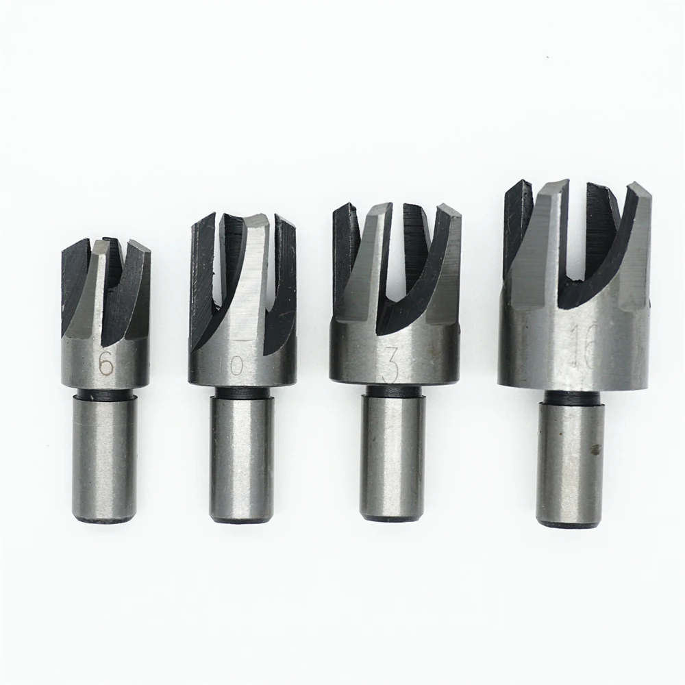 원형 생크 목공 플러그 커터, 4 톱니 모따기 커터, 모따기 구멍 드릴, 3/8 인치 (9.5mm), 6mm, 10mm, 13mm, 16mm, 4 개