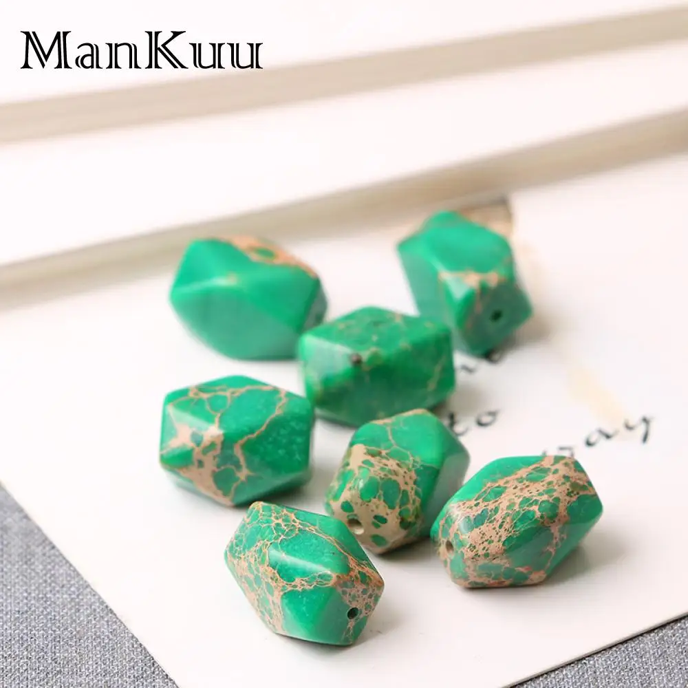 Mankuu 10*14mm Irregular Green Jaspers Beads Factory Price Sea Sediment Jaspers Natural Stone Beads For Jewelry Making 5pcs/Lot