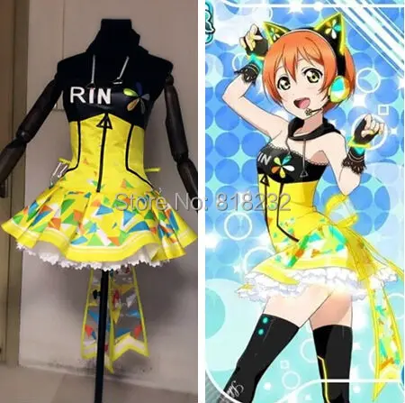 Love Live Cyber Video Games Hoshizora Rin Light Up Slip Tee Dress Uniform Outfit Anime Cosplay Costumes