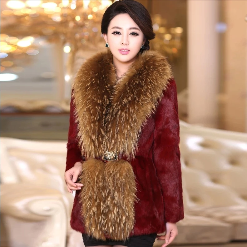 

2017 slim rabbit fur big raccoon faux rabbit fur big raccoon outerwear female medium-long