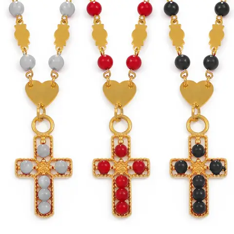 Anniyo 마샬 군도 크로스 펜던트, 작은 회색 시뮬레이션-진주 볼 비즈 목걸이 쥬얼리 미크로네시아 고무 주얼리 #159006