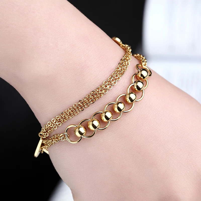 New Style Brand Gold Color Heart And Beads Charm Bracelets & Bangles Multi Mode Accessories Chain Bracelets For Women Pulsera image 4