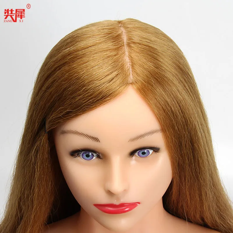 Cabeza de Maniquí de 24 "para peluquería, cabeza de Maniquí de pelo 80% Real de alta calidad, muñecas bonitas, pelo largo Rubio, cabeza de entrenamiento con hombro