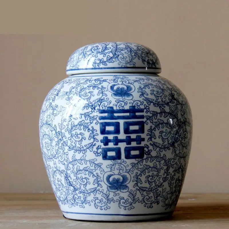 Home Furnishing Jingdezhen Ceramic pot Blue And White Porcelain Wedding Pot Wedding Room Ornaments antique ceramic jar vase