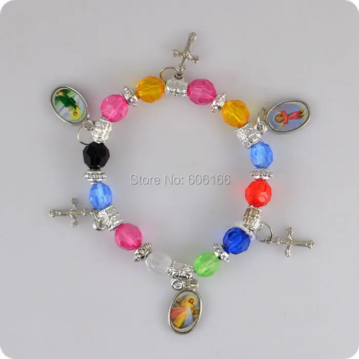 Multicolor Cross Charm Bracelet Elastic wristband Fashion Catholic Orthodox Religious Jewelry