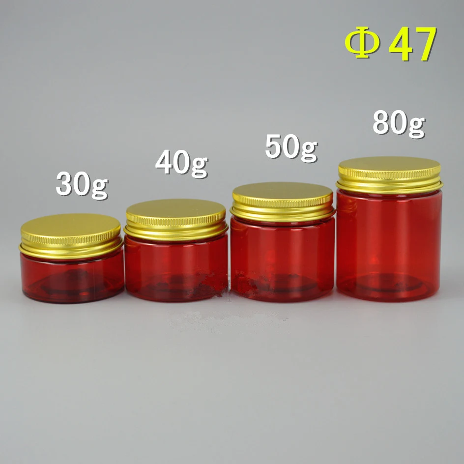 

50 PCS 30 40 80 Ml Red Plastic Small Jar For Cosmetics 1 2 Oz Mini Cans Bank Spices Storage Butter Cream Jarra Stash Containers