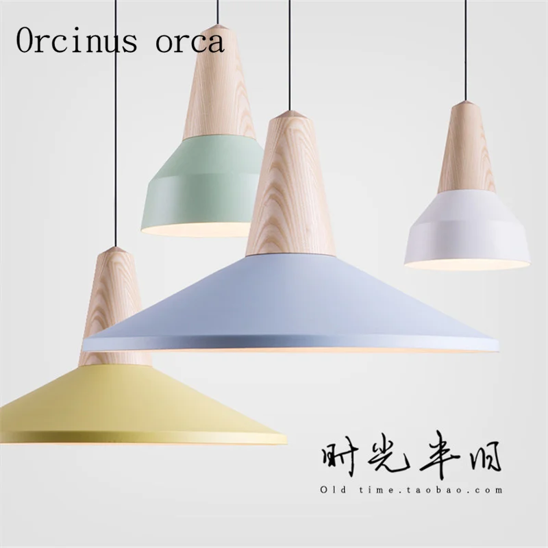 

Nordic solid wood chandelier modern simple creative personality restaurant lamp aluminum single head small Chandelier