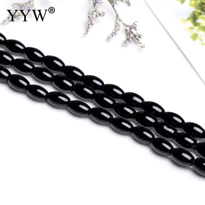 Natural Rice Shape Black Agat Stone Beads For Jewelry Making 4/6/10mm Smooth Looose Black Gem Stone Beads Wholesale DIY Bracelet