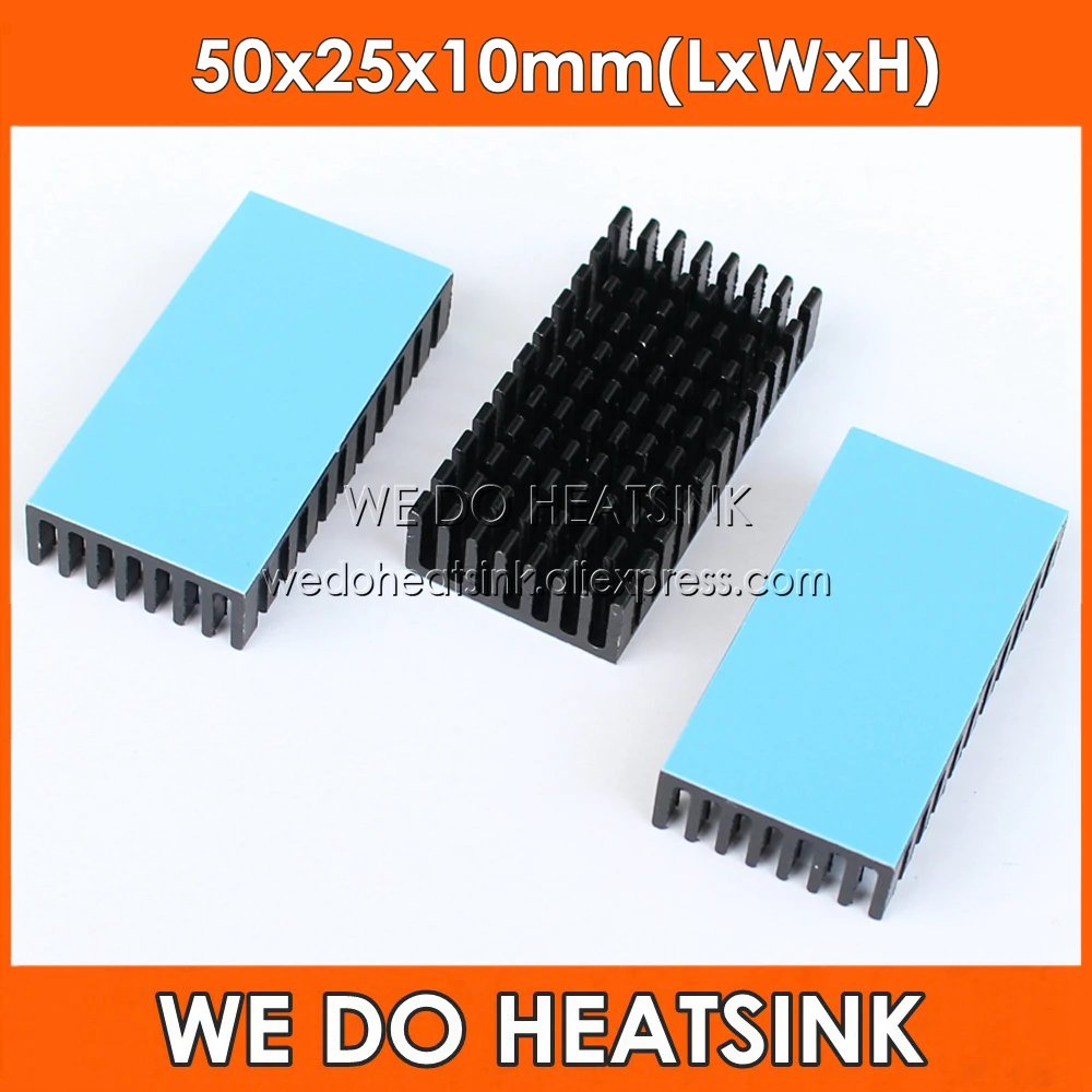 WE DO HEATSINK 50x25x10mm Heatsink Aluminum Black Anodize Heat Sink Cooler With Blue Thermal Pad