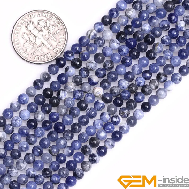 Natural Stone Blue Sodalite Round Loose Beads For Jewelry Making Strand 15\