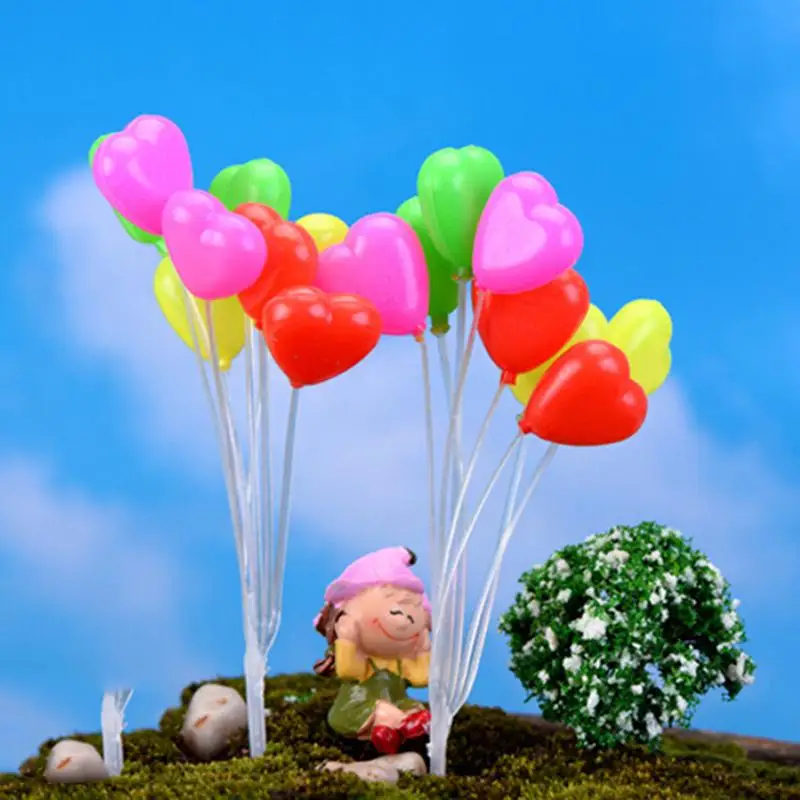 Mini Balloon Plant Miniature Figurine Garden Heart Ornament Simulation Balloons Micro Landscape Figurines Fairy Garden Supplies