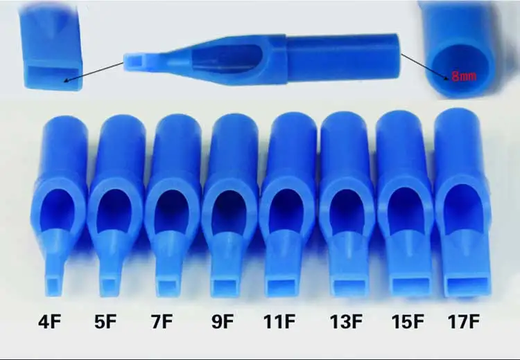 50ks 3/5/7/9/11/13FT modrá sterilní jednorázové tetování stroj pistole tryska tipy jehla trubice pro tetování pistole jehla tuž pohár úchop soupravy