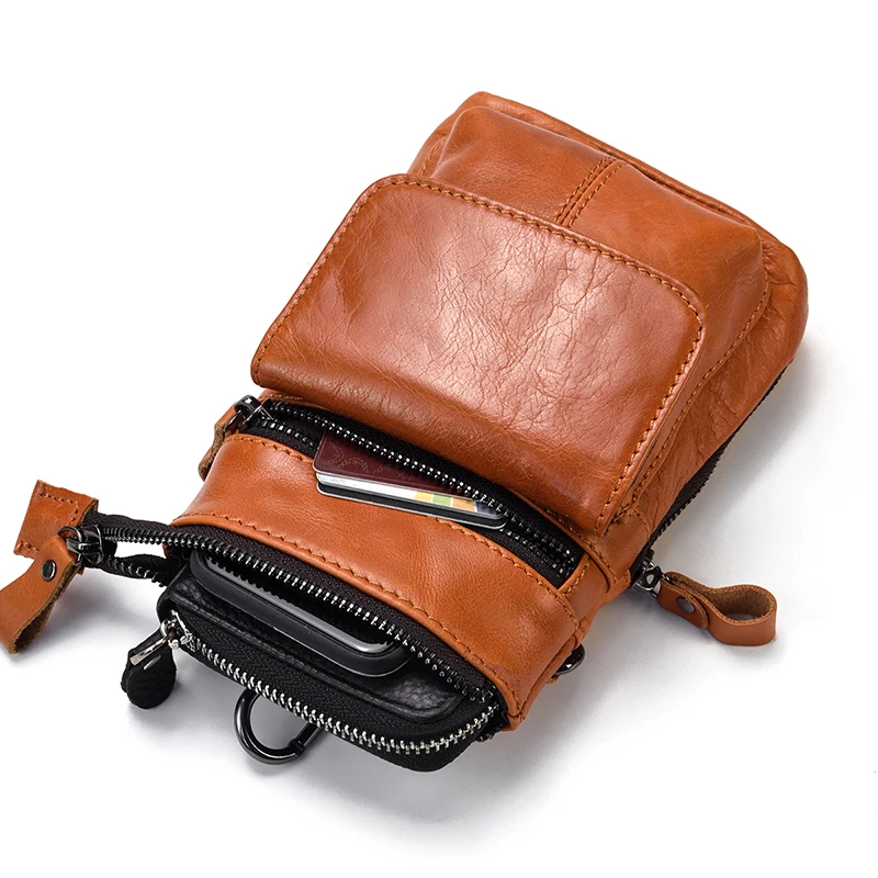 Men Genuine Leather Waist Packs Fanny Pack Belt Bag Phone Pouch Mini Travel Chest Bag Male Small Crossbody Bag Leather Pouch