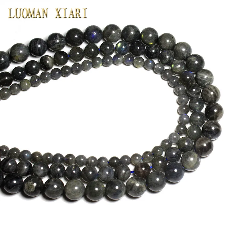 100% Natural AAA Quality Round Black Labradorit Stone Beads Loose For Jewelry Making DIY Bracelet Necklace  6/8/10mm Strand 15\'\'