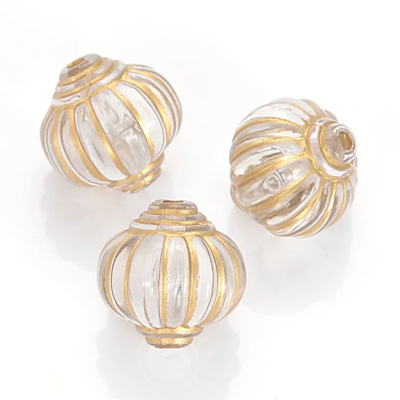 Miasol 30 Pcs Plating Acrylic Stripe Round Lantern Antique Design Spacers Charms Beads For Diy Jewelry Making Accessories