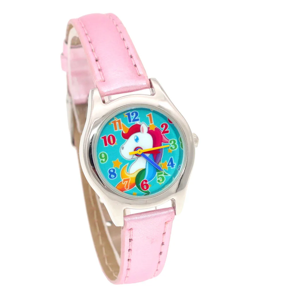 

cute Unicorn Leather Lovely Girl Boy Children's Gift learn time Quartz Student Kids Animal Wristwatch U85C xmas gift