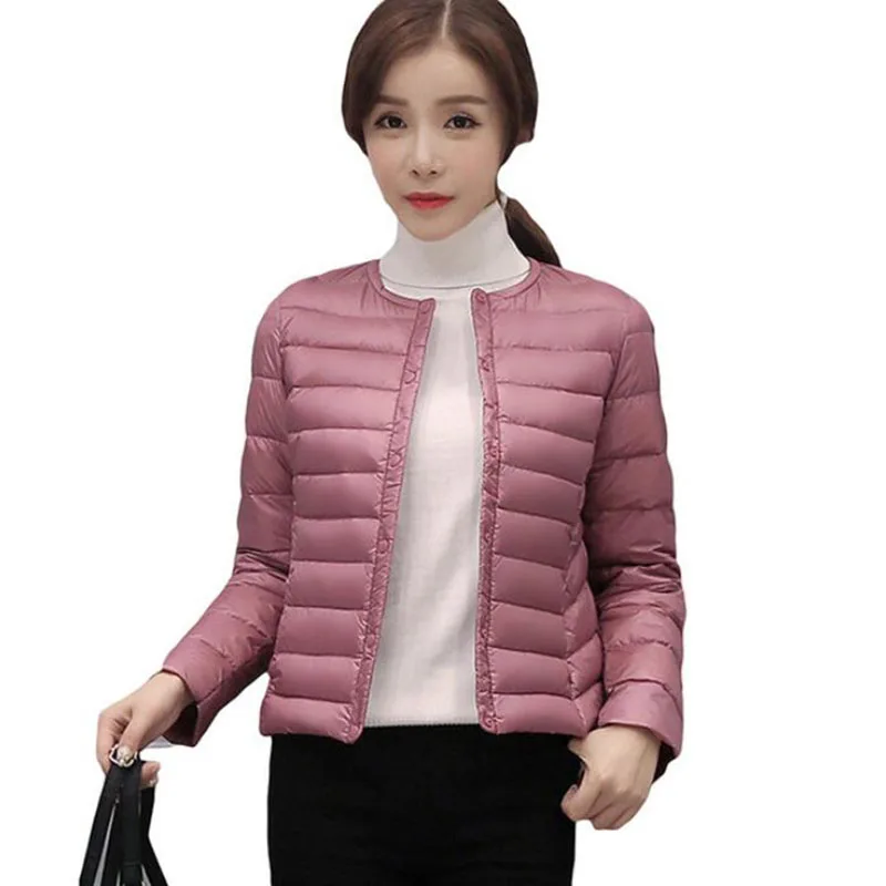 2018 Autumn Winter New Korean Light Thin Short Down Jacket Female Slim Round Neck Warm Button White Duck Down Coats