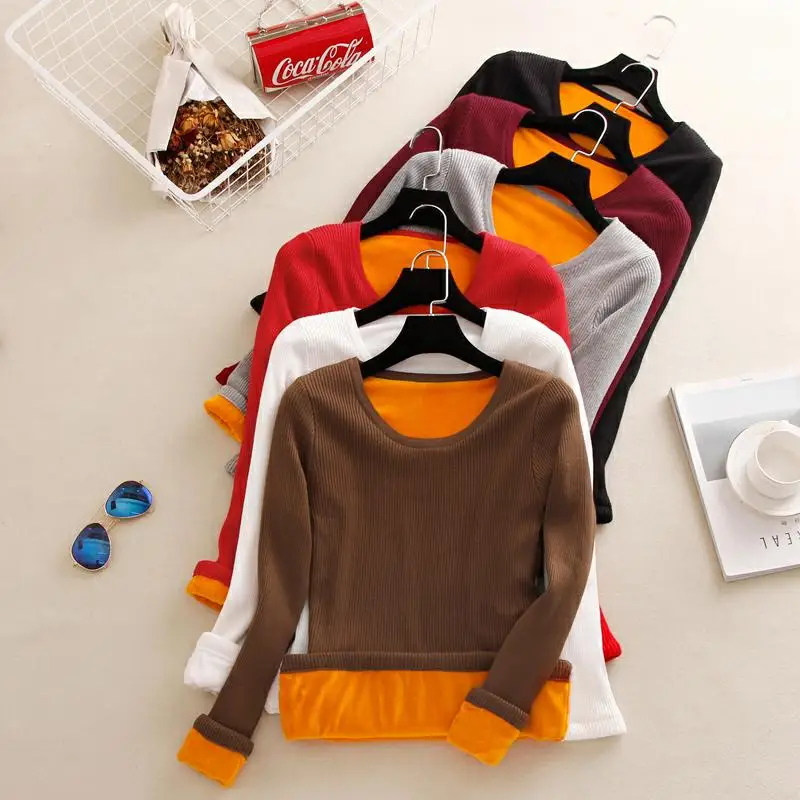

New Sexy Elegant Pull Femme Autumn Winter Knitted Sweater Jumper Slim Thick Warm O Neck Fleece Women Sweaters and Pullovers