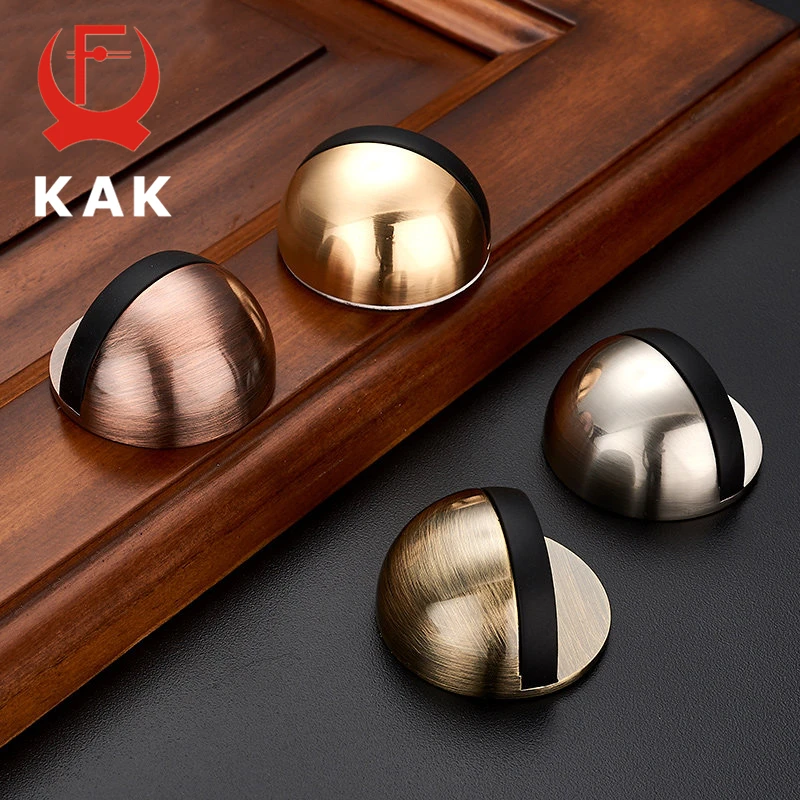KAK Zinc Alloy Rubber Door Stopper Non Punching Sticker Hidden Door Holder Catch Floor Mounted Nail-free Door Stop Door Hardware