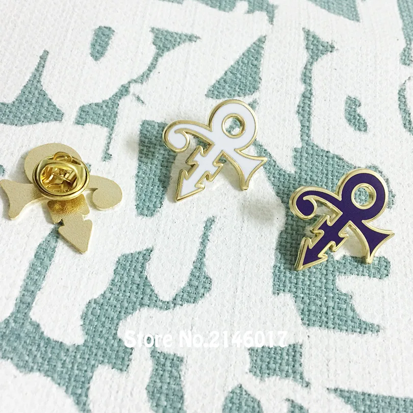 10pcs Wholesale 27mm Purple White Musician Hard Enamel Pins and Brooch Popular Metal Craft Badge Prince Love Symbol Lapel Pin