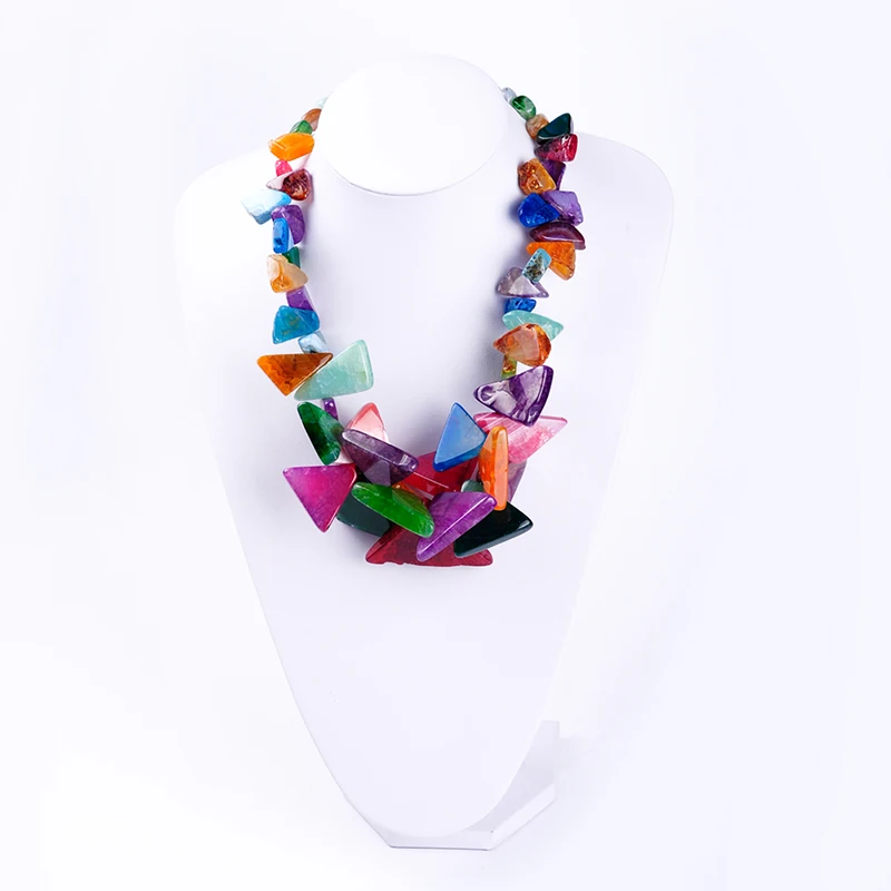 STARLOONG New Fashion Triangle Shape Multi-color Natural Stone Beads Semi-precious Stone Tower Chain Necklace For Women