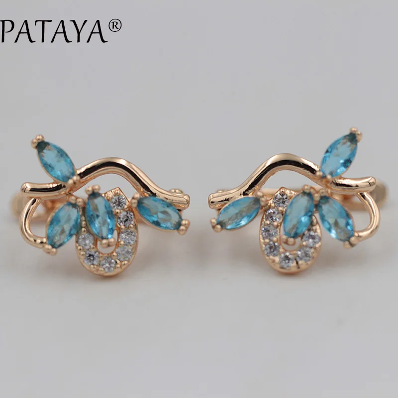 PATAYA New 585 Rose Gold Color Drop Earrings Symmetry Petal Natural Zircon Earrings Women Exquisite Jewelry Wedding Earrings